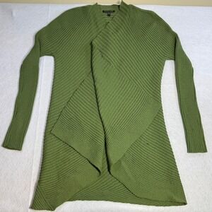Eileen Fisher‎ Green Ribbed Knit Waterfall Cardigan Italian Yarn Sweater Size S